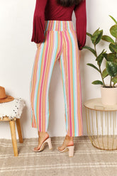 Double Take Striped Smocked Waist Pants with Pockets OutfitFlow